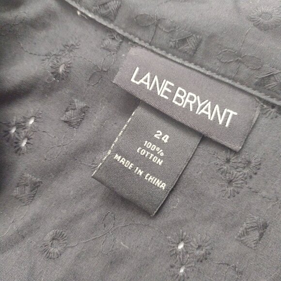 Lane Bryant Black Faux Wrap Dress XXL Cotton Eyelet Retro Midi 24 Runs Small 2X - Picture 2 of 11